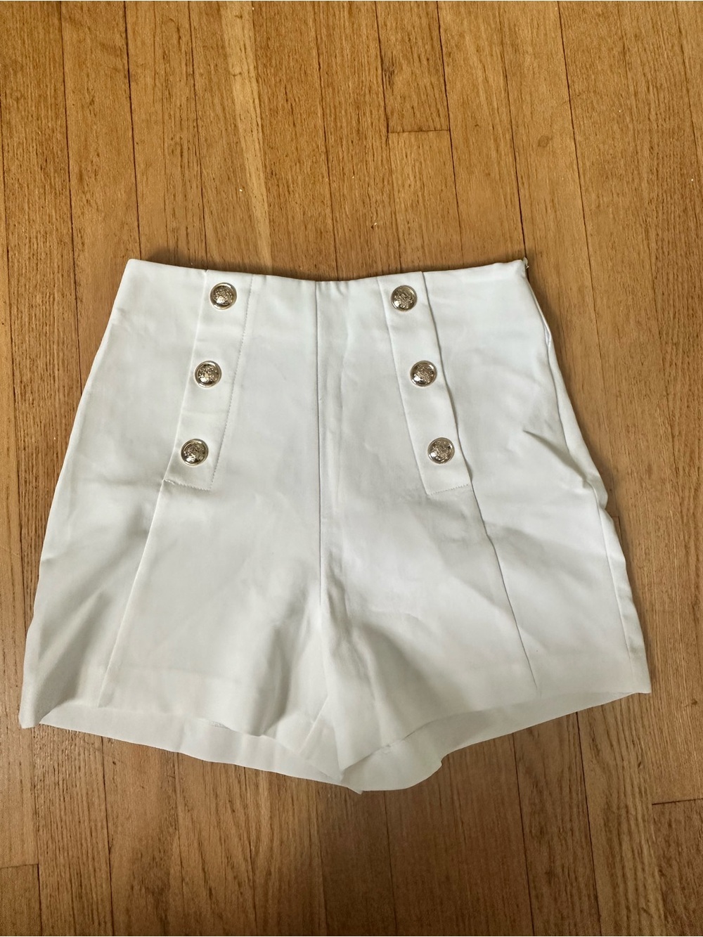 Zara White High-Waist Sailor Button Shorts